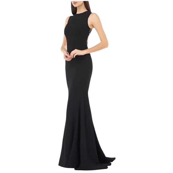 Carmen Marc Valvo Infusion Mermaid Gown Nude Back Floral Embroidery Sequins 8